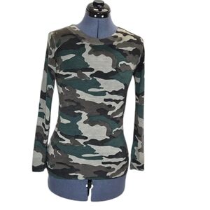 J. Crew camo crew neck lightweight 100% merino wool sweater XS